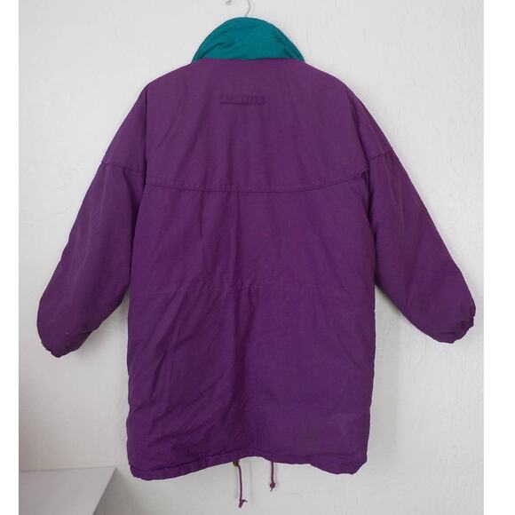 VTG London Fog Purple Teal Down Puffer Women size Large Jacket Coat Mid Length - Picture 2 of 14